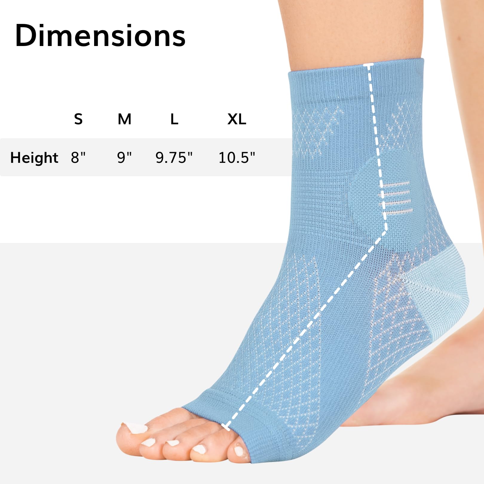 BraceAbility Neuropathy Socks - Peripheral Neuritis Compression Diabetic Toeless Foot Sleeves for Nerve Damage in Feet, Ankle Gout, Plantar Fasciitis Relief for Men and Women (L - Light Blue)