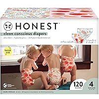 The Honest Company Clean Conscious Diapers | Plant-Based, Sustainable | Just Peachy + Flower Power | Super Club Box, Size 4 (22-37 lbs), 120 Count