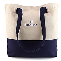 Trendy Apparel Shop Number #1 Grandma Embroidred Colorblock Cotton Twill Large Tote Bag