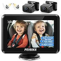 FEISIKE Baby Car Camera, 1080P Dual-Channel 5 inch Display Baby Car Mirror with 2 IR Night Vision Camera, Easily Install Car Camera for Baby with Crystal Clear Wide View for Rear Facing Seat