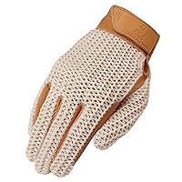 Heritage Crochet Riding Gloves, Size 6, Natural Tan
