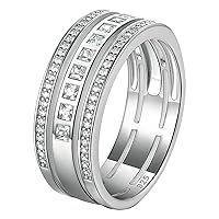 Sterling Silver Wedding Band For Men Women 3-In-1 Wedding Ring With 55 Round Cut 5A Cubic Zirconia Engagement Ring For Him And Her Size 7-14