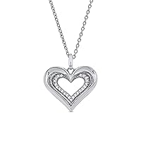 Sterling Silver 1/10Ct TDW Round Diamond Heart Pendant Necklace for Women Girls A Love Gift (I-J,I2)
