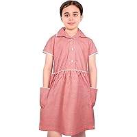 Girls Uniform School Dress Soft Comfortable Gingham Check Summer Dresses with Matching Scrunchies
