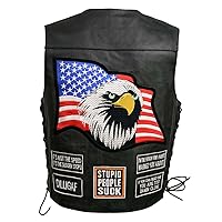 ELM3925 Black Motorcycle Leather Vest for Men w/Patches - Riding Club Adult Motorcycle Vests