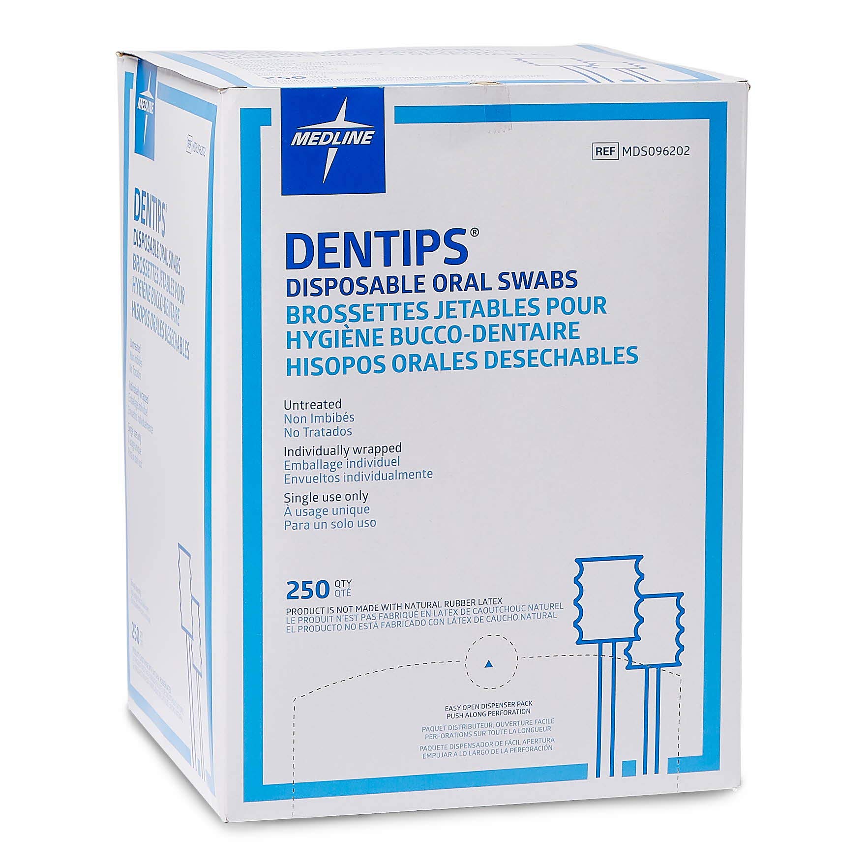 Medline Dentips Disposable Oral Swabsticks, Adult Untreated, Blue, 500 Count