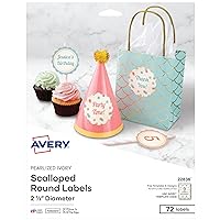 Avery Pearlized Ivory Scallop Round Labels, 2.5-Inch Diameter, Pack of 72 (22836)