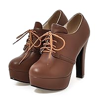 SHEMEE Womens Block Heel Platform Lace Up Pumps Oxford High Heels Ankle Booties Brogue Wingtip Vintage Dress Shoes