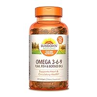 Omega 3 6 9, with Flax, Fish and Borage Oils, Supports Heart and Circulatory Health, 200 Softgels (Packaging May Vary)