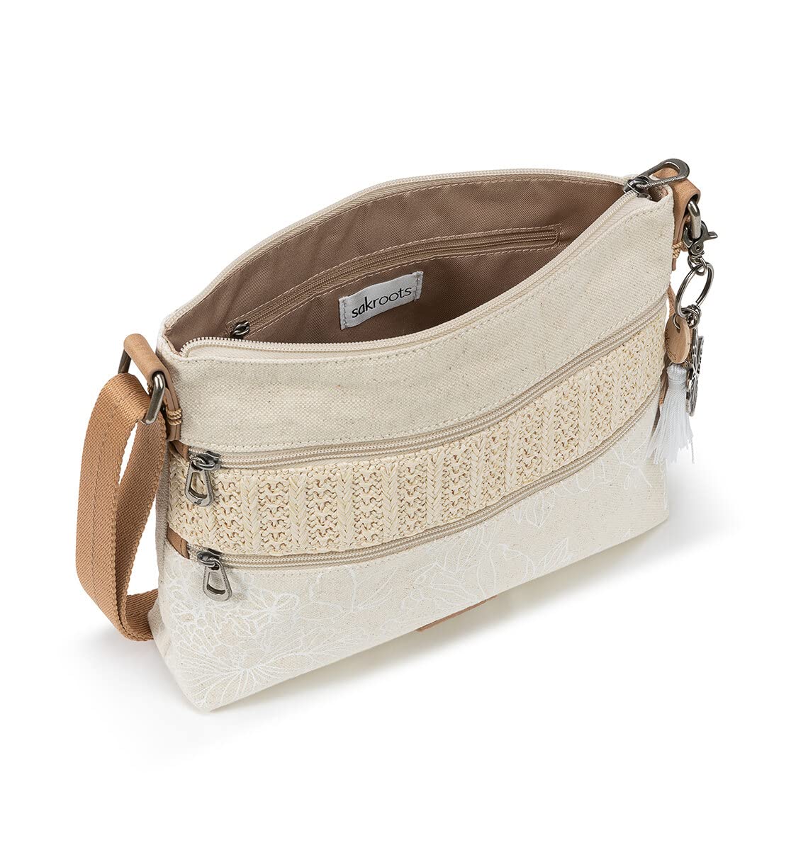 Sakroots Artist Circle Crossbody Bag in Coated Canvas, Multifunctional Purse with Adjustable Strap & Zipper Pockets