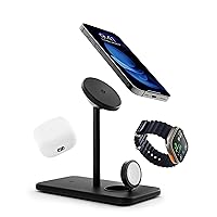 HiRise 3 Deluxe, Compact Luxury MagSafe Charging Stand for iPhone, AirPods and Apple Watch - Includes US Power Supply with 5 Foot Cord, Plus International Plug Adapters