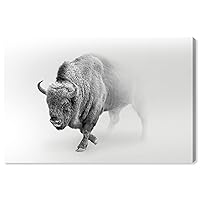 Country Farmhouse Canvas Print Painting Animal Wall Art 'Black and White Bull Bison ' Unframed Gallery Wrapped Canvas Rustic Home Décor 24x16 in Gray, Black by Oliver Gal