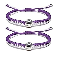 Braided Bracelets Baseball Gifts for Boys Adjustable Wristbands with Baseball Beads, Inspirational Baseball Bracelets for Girls Teens Adults (purple 2PCS)