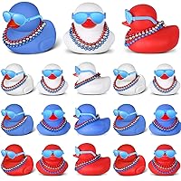 Sanwuta Independence Day Rubber Ducks Mini Patriotic Rubber Ducky 4th of July Small Ducks with Sunglasses Necklace Duck Bath Toy Bathtub Party Favors for Memorial Day Holiday Special Occasion (24 Set)