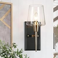 KSANA Black and Gold Wall Sconces, Bathroom Sconce Wall Lighting, Modern Glass Bathroom Wall Light, Wall Mounted Lamp for Bedroom Living Room Hallway