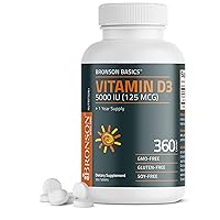 Bronson Vitamin D3 5,000 IU (125 MCG) 1 Year Supply for Healthy Muscle Function and Immune Support, Non-GMO, 360 Tablets