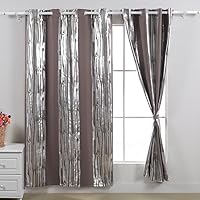 Stripes Foil Print Design Thermal Insulated Window Blackout Curtain for Bedroom, 52x63, Khaki