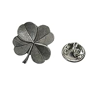 Silver Toned Textured Lucky Four Leaf Clover Lapel Pin