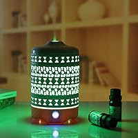 Metal Vintage Ultrasonic Humidifier Aromatherapy Oil Diffuser with 4 Timer Mode & 7 Color Changing LED Lights, BPA-Free Waterless Auto-Off (1 Bottle Oil Included)