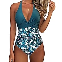 SUUKSESS Women Sexy Tummy Control One Piece Swimsuits Halter Push Up Bathing Suits