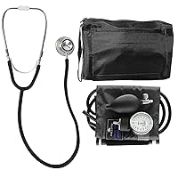 MABIS Blood Pressure Cuff and Dual Head Stethoscope Kit, Combination Home Sphygmomanometer with Calibrated Nylon Cuff, Professional Quality, Carrying Case, Black