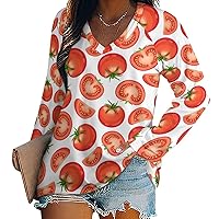 Tomato Casual Womens T-Shirts V-Neck Basic Tee Tops Long Sleeve Loose Fit Blouses