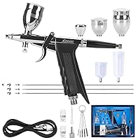 XDOVET Dual-Action Trigger Airbrush Kit Air Brush Painting Set with 0.3mm/0.5mm/0.8mm Needles,2cc/5cc/13cc/20cc/40cc Paint Cup, Air Hose for Tattoo, Makeup, Nail, Model, Art Hobby - for Pro & Beginner