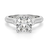 3.50 CT Cushion Cut Colorless Moissanite Engagement Ring Wedding/Bridal Rings, Diamond Rings, Anniversary Solitaire Halo Accented Promise Antique Gold Silver Rings Gift
