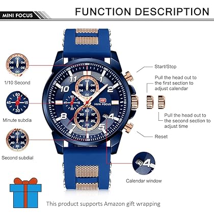 Mens Watch, Mini Focus Waterproof Wrist Watch for Men, Analog Quartz Silicone Sport Chronograph, Big Face Black Dress Men's Watch, Relojes de Hombre