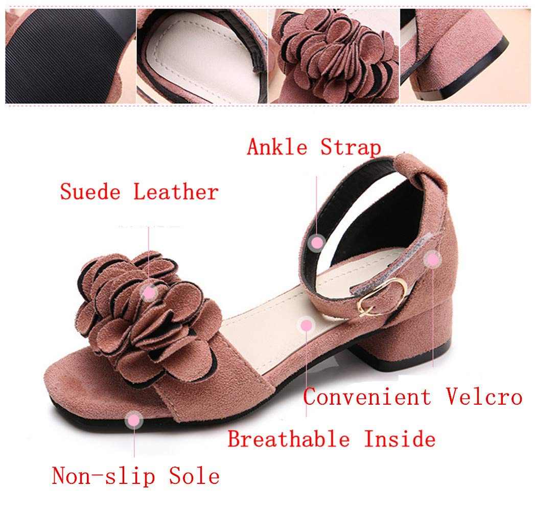 BININBOX Little Big Girls Flower Middle High Heel Princess Sandals Kids Shoes Dress Platform Sandals