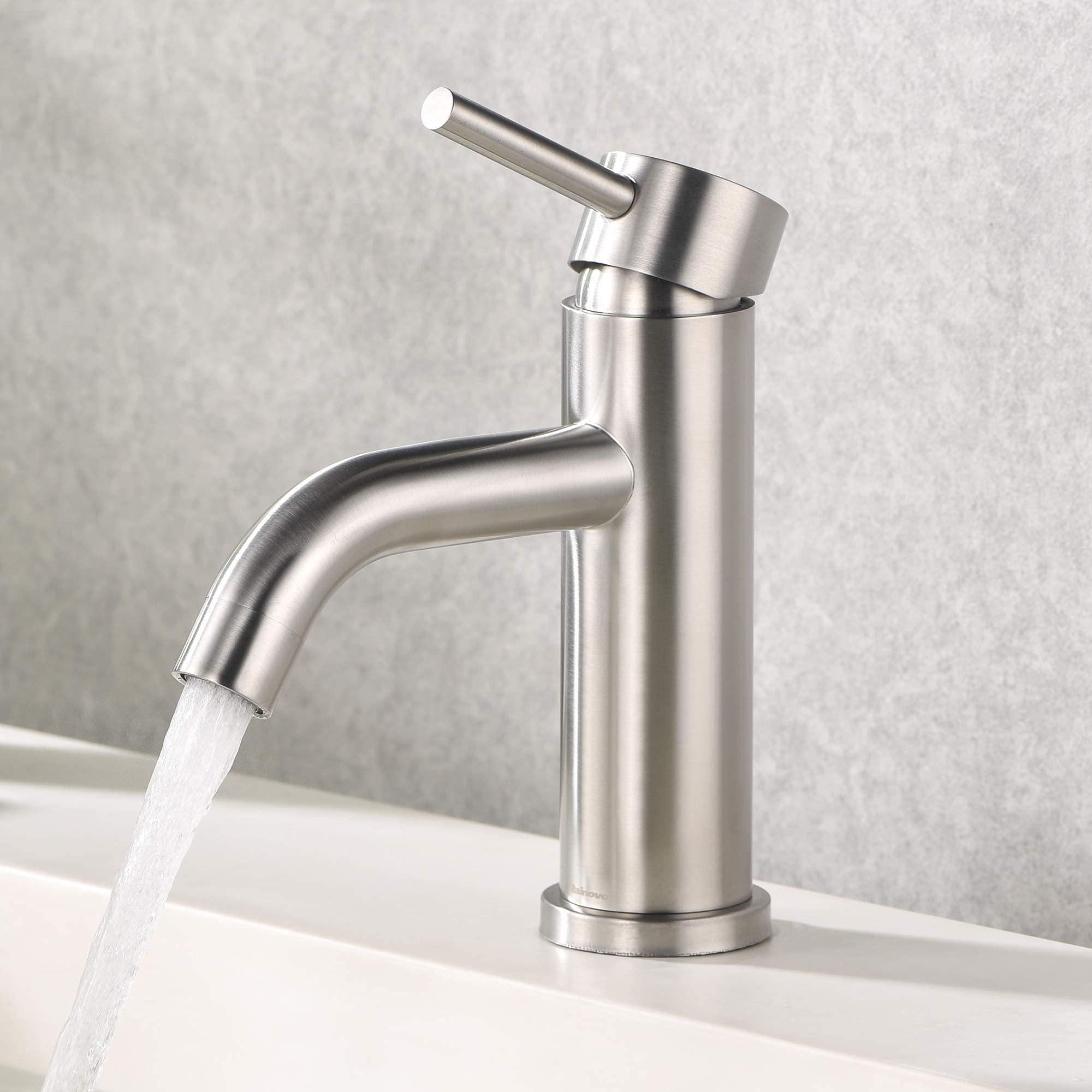 Rainovo Bathroom Faucet Brushed Nickel,Single Hole Bathroom Sink Faucet Stainless Steel,Modern Single Handle Vanity Faucet Supply Utility Hose for Laundry Washbasin,Rv Vessel Basin Lavatory Mixer Tap