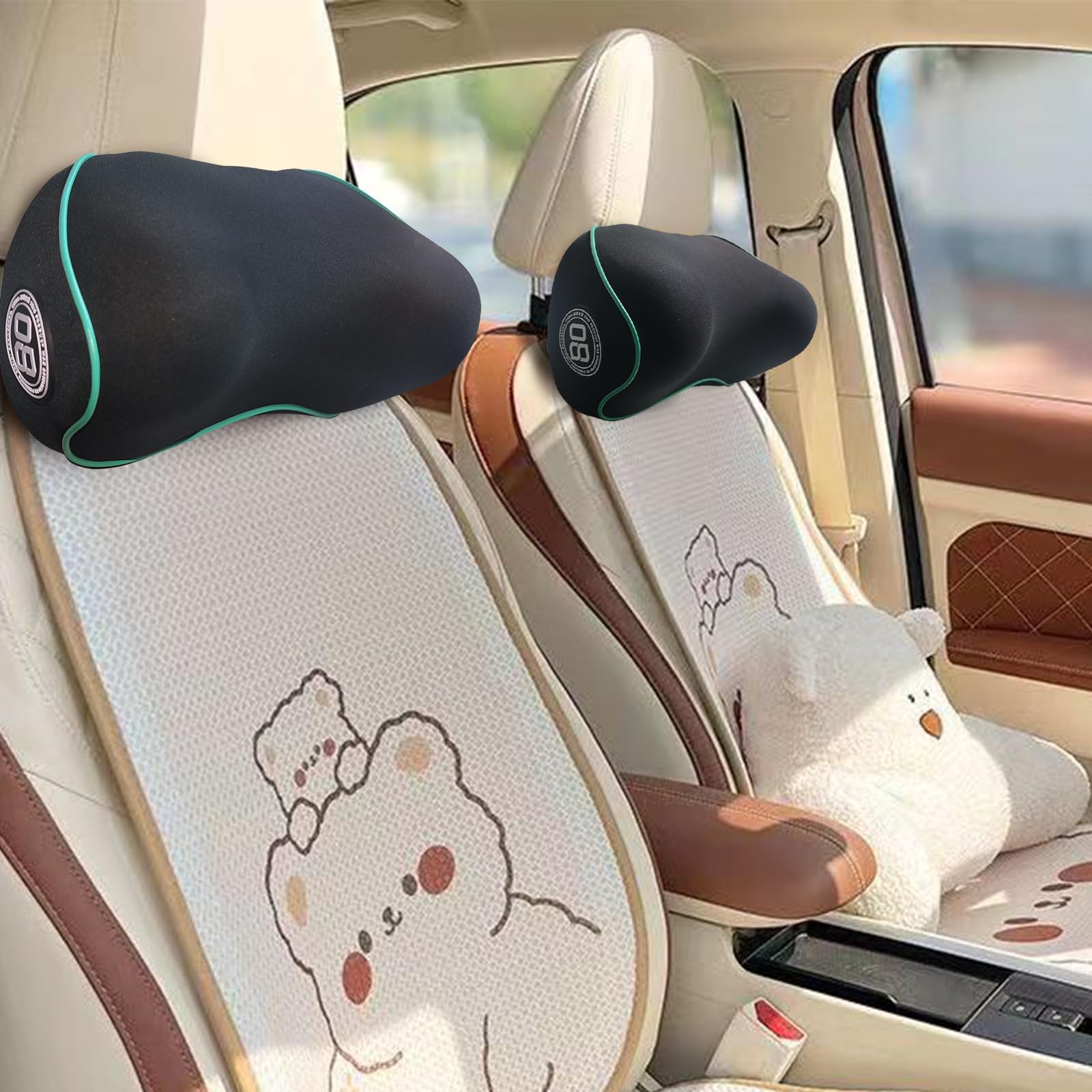 Really Soft Car Headrest Pillow, Car Pillow for Driving with Adjustable Strap, 100% Memory Foam Neck Pillow, Breathable Removable Cover & Ergonomic Design - Travel Car Neck Pillow(Lightblue Side Rope)