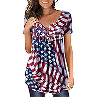Summer Beach Short Sleeve Oversized Blouse for Women Cool Thin Comfort Patriotic Sweetheart Stretch Shirts