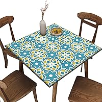 Square Fitted Tablecloth, Tile Style Elastic Edge Table Clothes Wipeable Washable Table Cover Polyester Home Decor Tablecloths For Living Room Dining Room Patio Use, Fit for 24