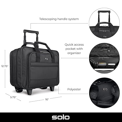 Solo Carnegie Rolling Laptop Bag, Black