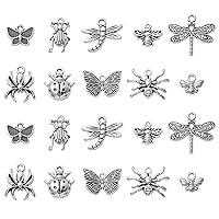 LiQunSweet 100 Pcs 10 Styles Antique Style Insect Themed Charms Cicada Spider Ladybird Dragonfly Charms for DIY Necklaces Bracelets Jewelry Making