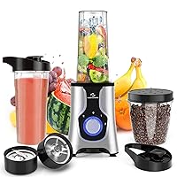 Nuovoware Portable Blender for Shakes and Smoothies, 12 PCS Personal Size Blenders with 6-Edge Blade, 600W Smoothie 2*20oz Bottle, 3 Speeds Juice, Protein Drinks, Silver Gray