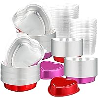 100 Pcs Valentine's Day Mini Heart Shaped Cake Pans 3.4 oz 9 oz Baking Cups Mini Cake Pans with Lids Mini Heart Cake Pan Mini Flan Molds for Baking for Wedding Birthday Party (Red, Rose Red)