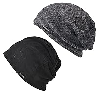 CHARM Mens Slouchy Linen Beanies - Womens Summer Baggy Knit Cap Lightweight Slouch Hat Cooling Chemo Headcover Set