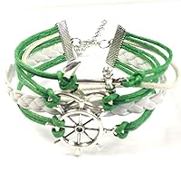 Wrapables Vintage Leather Rope Infinity Bracelet – Anchor, Infinity, Ship’s Wheel, Green