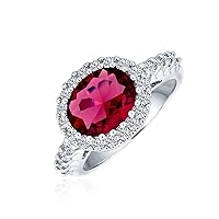 Bling Jewelry Art Deco Style 3CT Oval Solitaire Cubic Zirconia CZ Pave Simulated Red Garnet Emerald Green Statement Fashion Ring For Women Silver Plated Brass