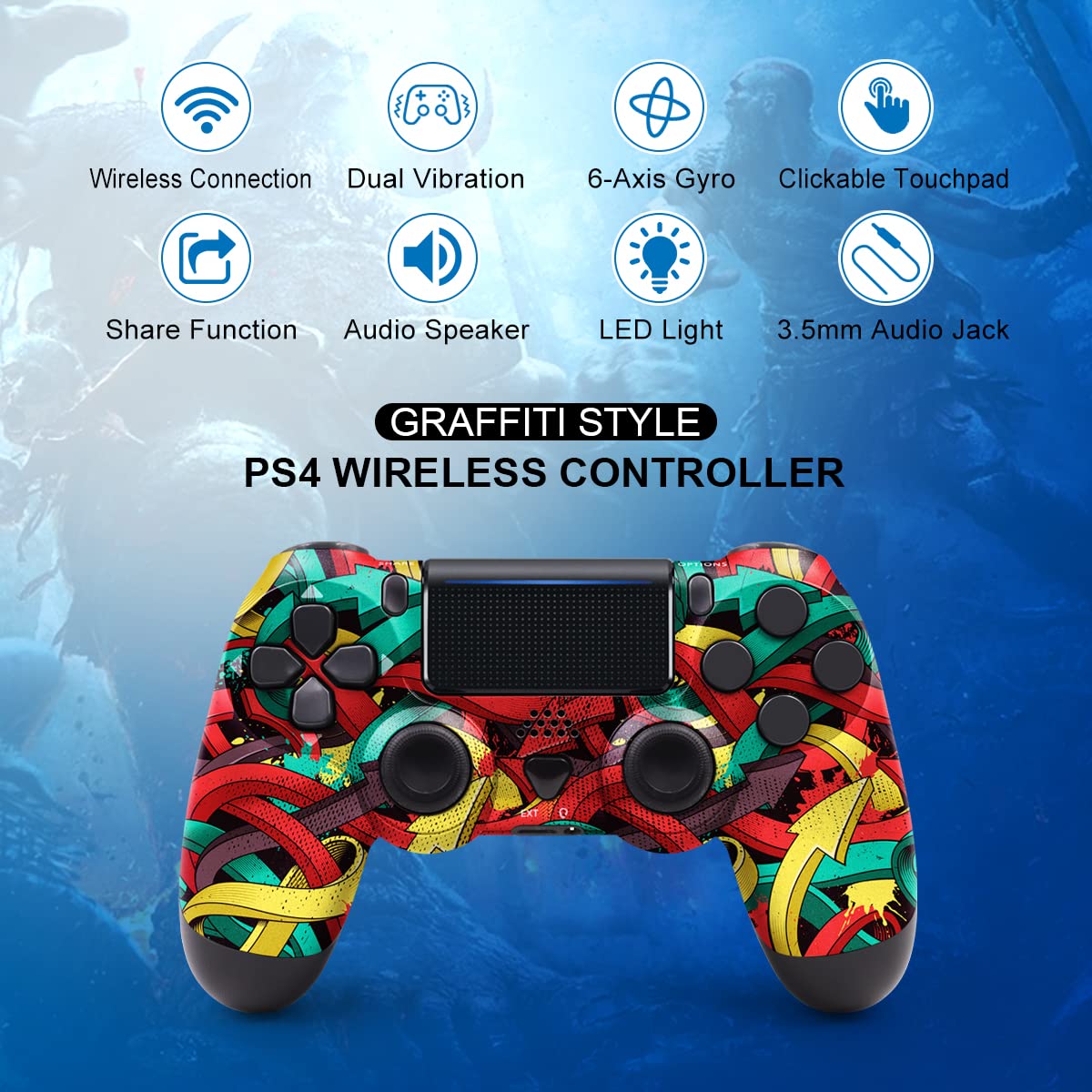 MOOGOLE PS4 Controller Wireless, with USB Cable/1000mAh Battery/Dual Vibration/6-Axis Motion Control/3.5mm Audio Jack/Multi Touch Pad/Share Button, PS4 Controller Compatible with PS4/Slim/Pro/PC