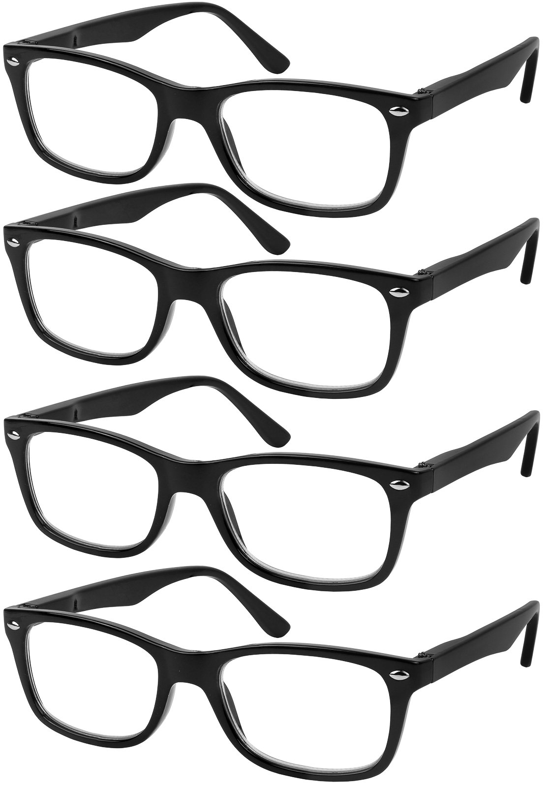 Success Eyewear Reading Glasses Set of 4 Black Quality Readers Spring Hinge Glasses for Reading for Men and Women
