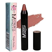 Mommy Makeup Triple Sticks Lipstick & Cream Blush in Ginger Spice (A Soft Nutmeg) - Soft & Creamy, Moisturizing Multistick For Lips & Cheeks with Medium Coverage