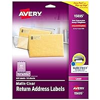 Avery Matte Clear Return Address Labels,Sure Feed Technology,Laser, 2/3