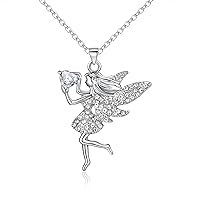 Ever Faith Fairy Necklace for Girls, Heart Rhinestone Crystal Angel Girl Pendant Necklce Jewelry Gift for Daughter Clear Silver-Tone