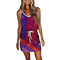 Boho Dresses for Women 2024 Beach Cotton Summer Printed Loose Sleeveless Pocket V-Neck Dress