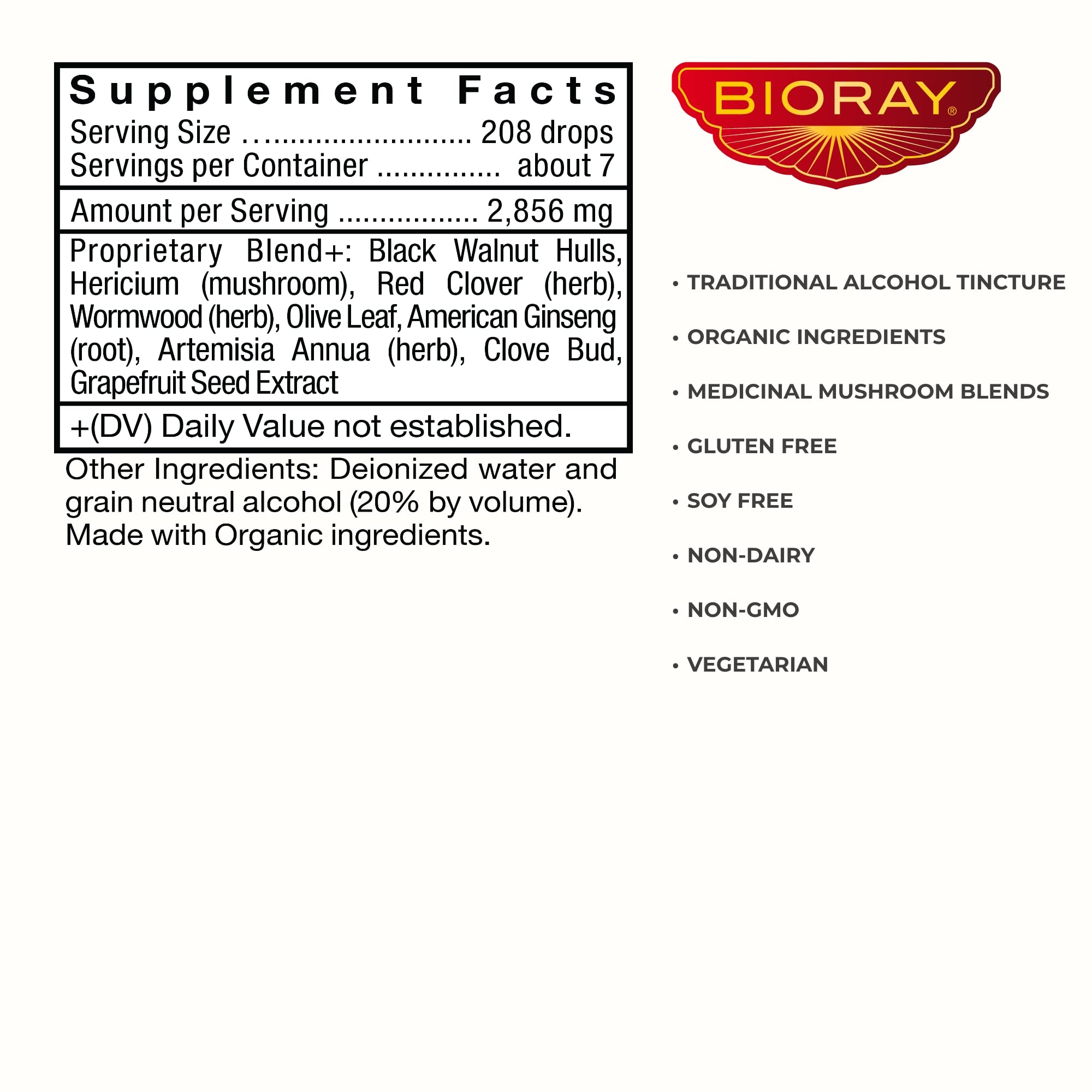 BIORAY Professional Artemisia & Clove - 2 fl oz - Unwanted Organism Removal with Medicinal Mushrooms - Non-GMO, Vegetarian, Gluten Free