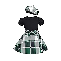 Floerns Toddler Girls 3 Piece Outfit Puff Short Sleeve Tee Shirt and Plaid Skirt Set with Berets