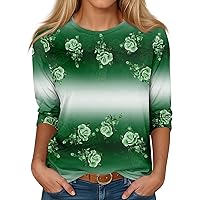 Womens Blouses Dressy Casual Women's Fashion Casual Seventh Sleeve Printed O-Neck Pullover T-Shirt Top